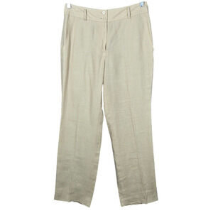 Brooks Brothers 346 Linen Pants Women 6 Beige Career Business Lined Straight Leg